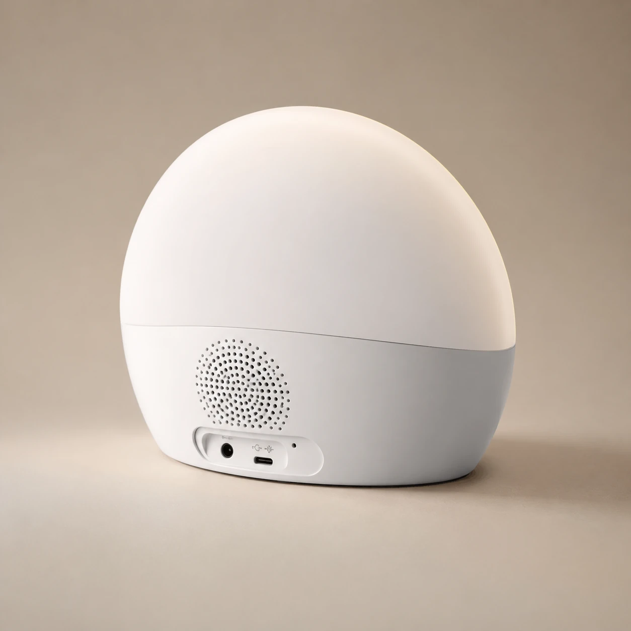 Rear product image of the Lumie Bodyclock Rise100 showing the back panel, speaker area, and connection ports. Rear product image of the Lumie Bodyclock Rise100 showing the back panel, speaker area, and connection ports.