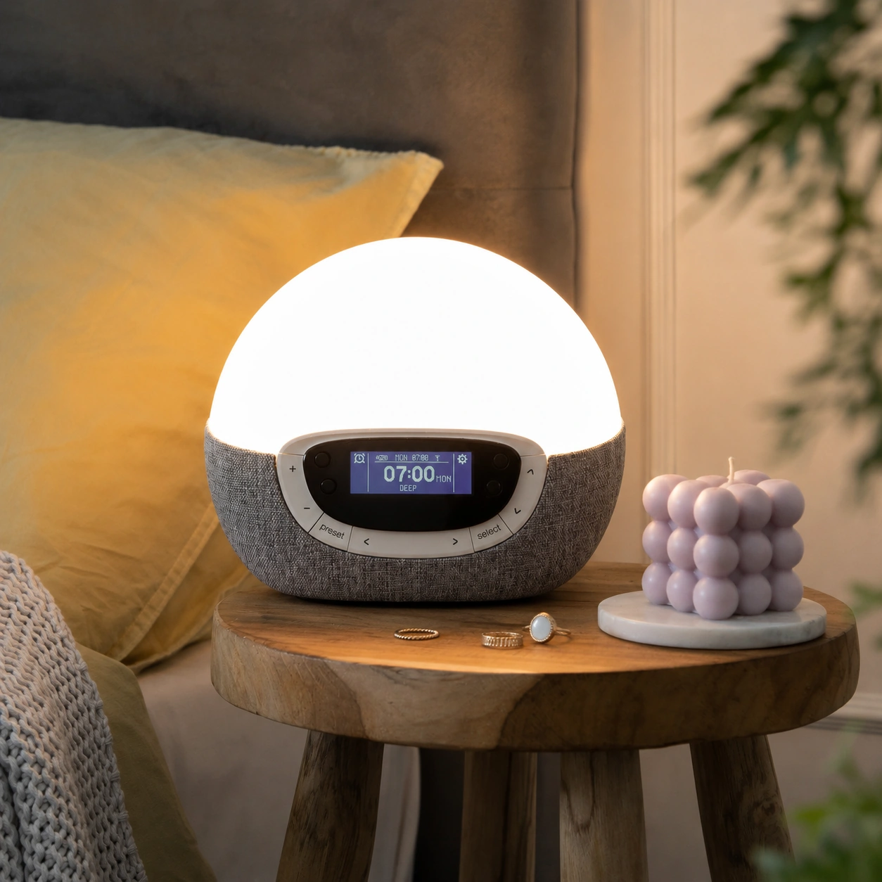 Lumie Bodyclock Rise300 used as a night lamp with bedside accessories Lumie Bodyclock Rise300 used as a night lamp with bedside accessories
